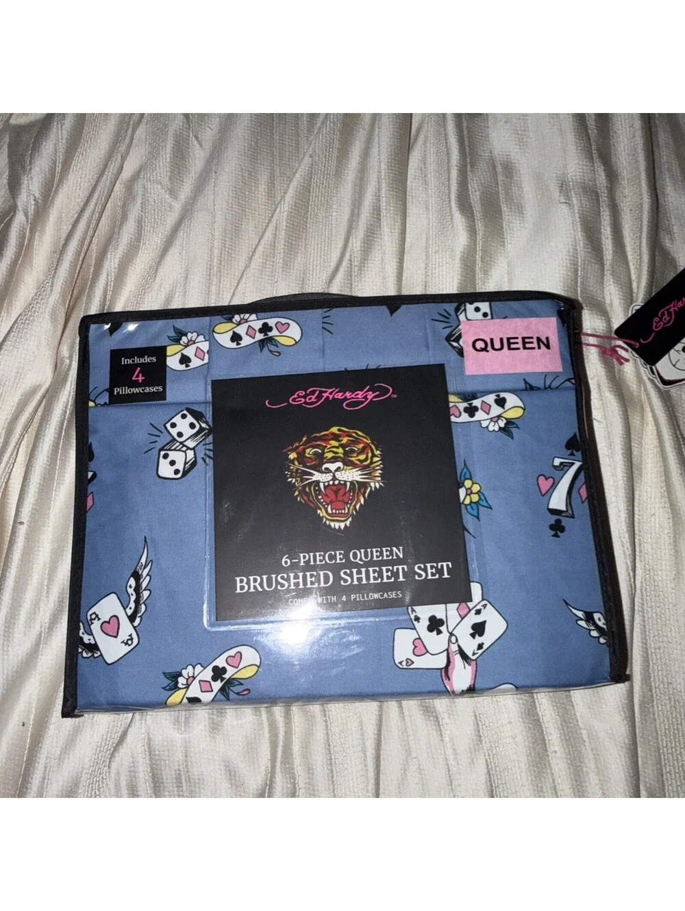 Ed Hardy Blue Six Piece Queen Sheet Set.